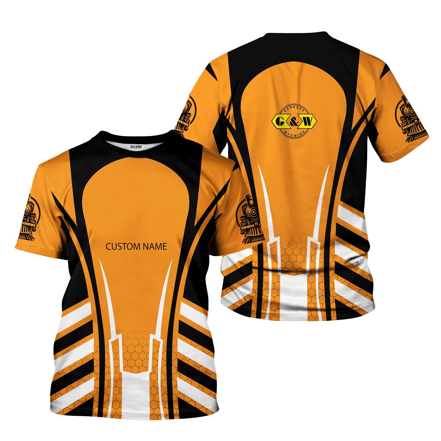 Railspirit Personalized Genesee & Wyoming Inc. Railroad T-Shirt Striped Railroad Style Train Shirt All Over Print