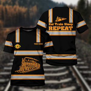 Railspirit Custom Name Genesee & Wyoming Inc. Railroad T Shirt Eat Train Sleep Repeat Printed Train Shirt