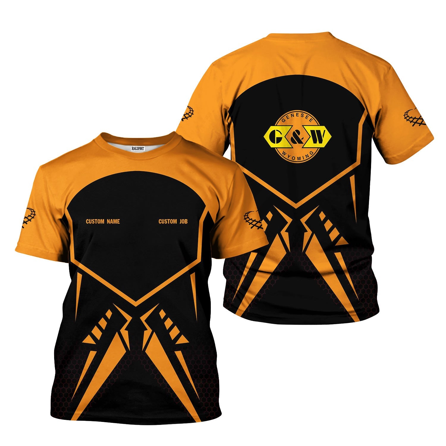 Railspirit Personalized Genesee & Wyoming Inc. Railroad T-Shirt Vibriant Style with Custom Position Train Shirt