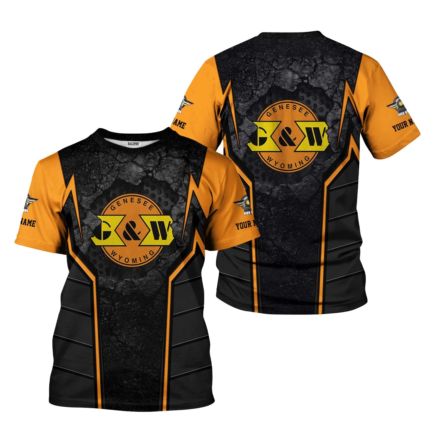 Railspirit Personalized Genesee & Wyoming Inc. Railroad T-Shirt Cracked Metal Design Train Shirt for Rail Enthusiasts