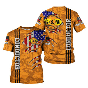 Railspirit Personalized Genesee & Wyoming Inc. Railroad T-Shirt USA Flag Claw Art with Custom Job Train Shirt