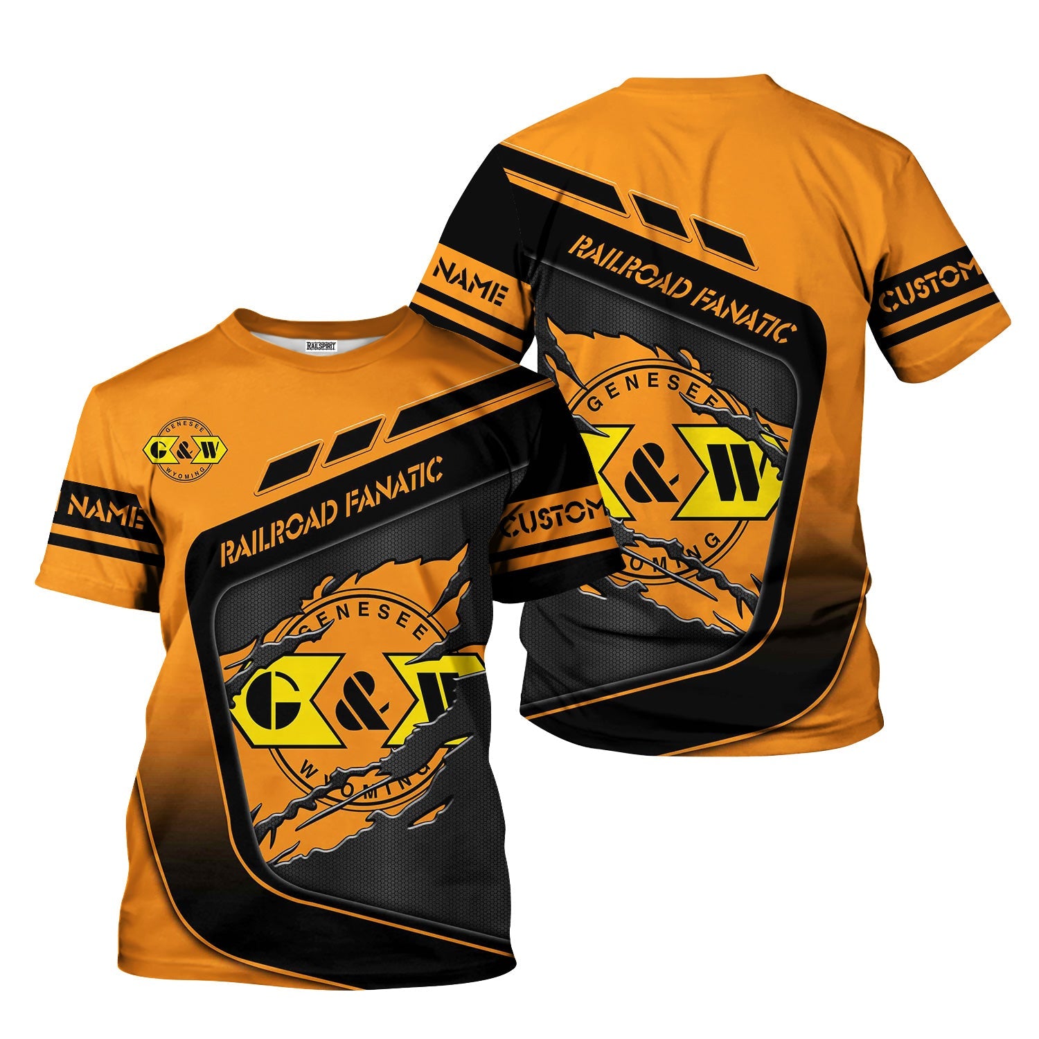 Railspirit Personalized Genesee & Wyoming Inc. Railroad T-Shirt Ripped Texture Style Train Shirt For Railroad Fanatic
