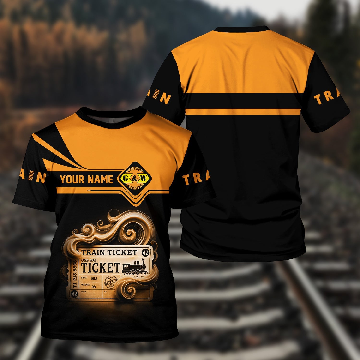 Railspirit Personalized Genesee & Wyoming Inc. Railroad T Shirt Train Ticket American Locomotive Printed Train