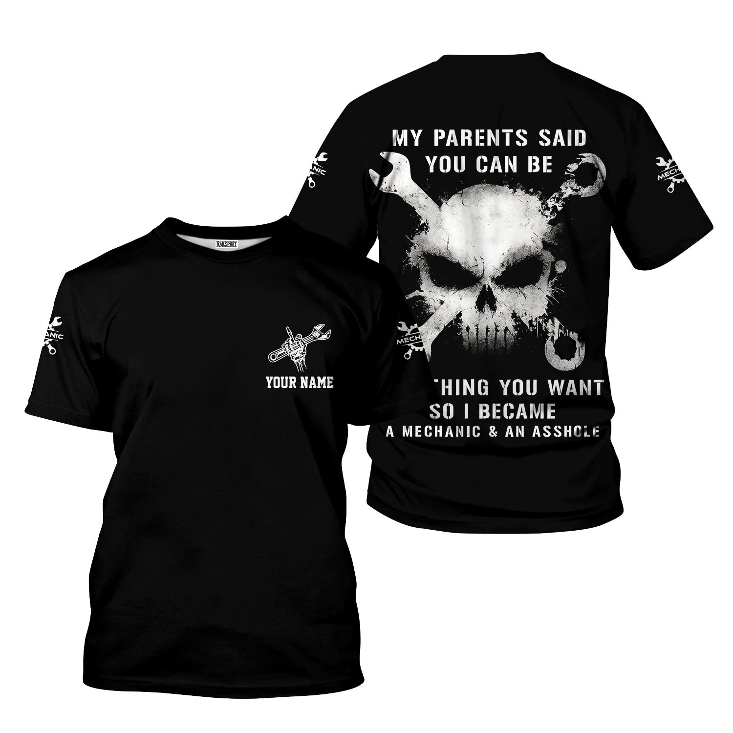Custom Name Mechanic Shirt, Funny My Parents Said You Can Be Anything So I Became A Mechanic And An Asshole Shirt, Gift Car Repair Worker