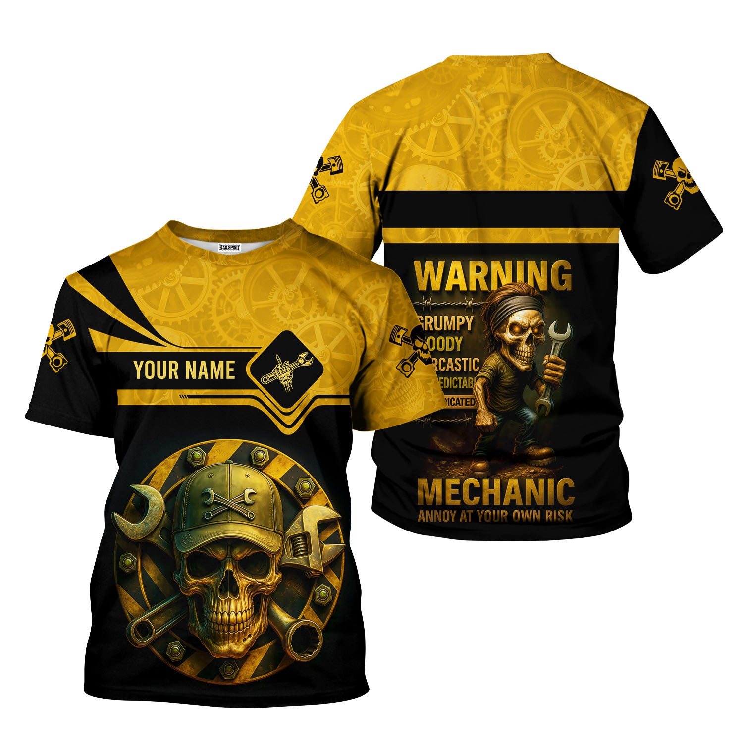 Personalized T-Shirt Warning Grumpy Moody Sarcastic Unpredictable Unmedicated Mechanic Annoy At Your Own Risk Shirt