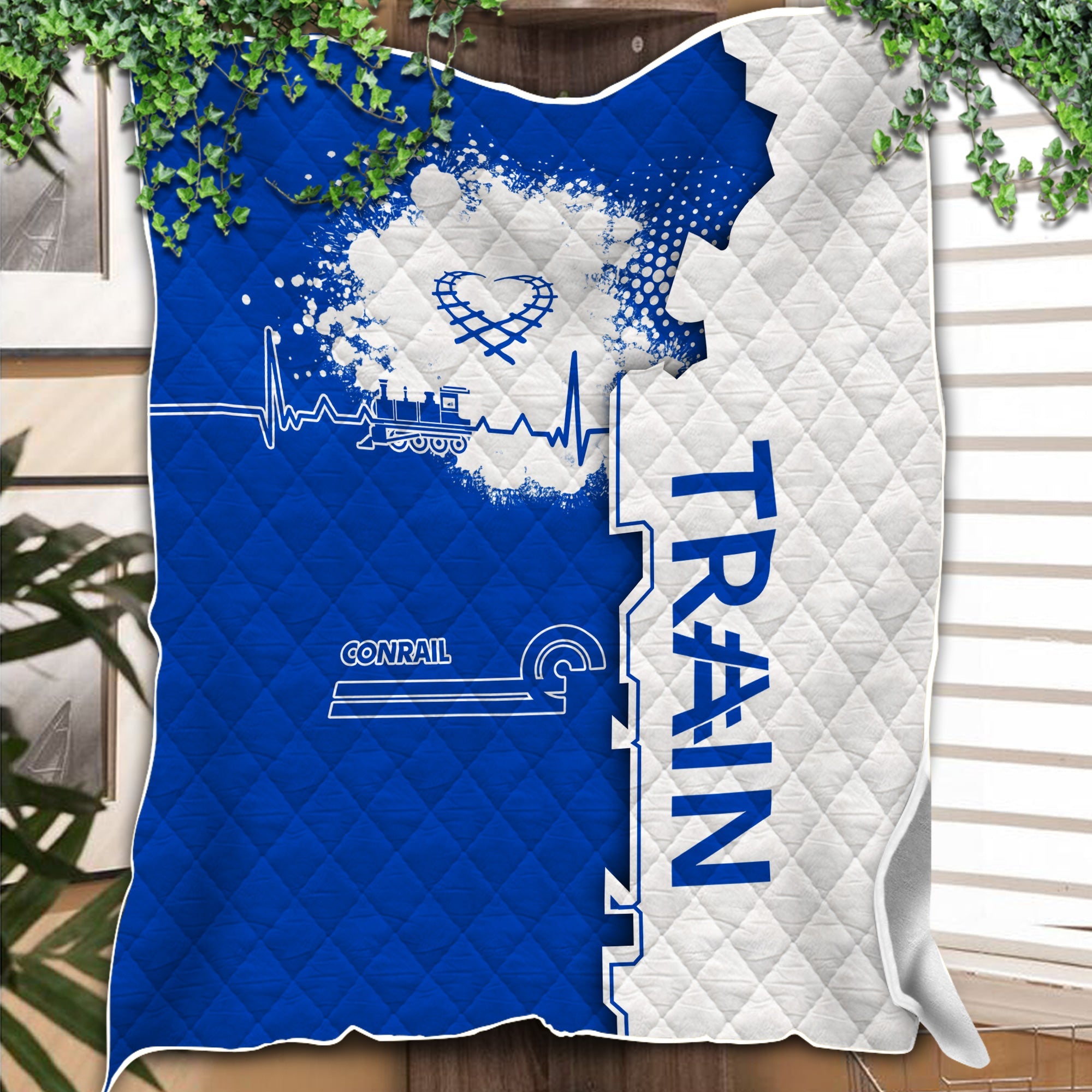 Railspirit Conrail Railroad Premium Quilts Engine Heartbeat and Track Love Style Quilts Gift Idea For Train Lovers