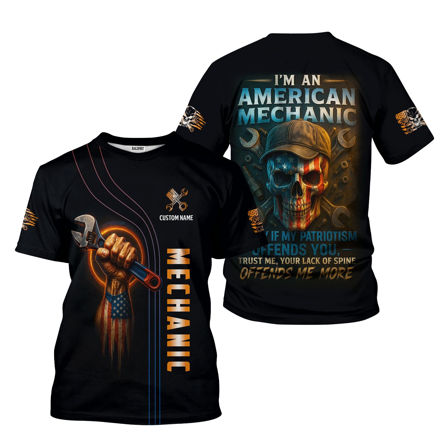 Personalized Mechanic Shirt, I'm An American Mechanic, USA Flag Skull Design, Gift For Men
