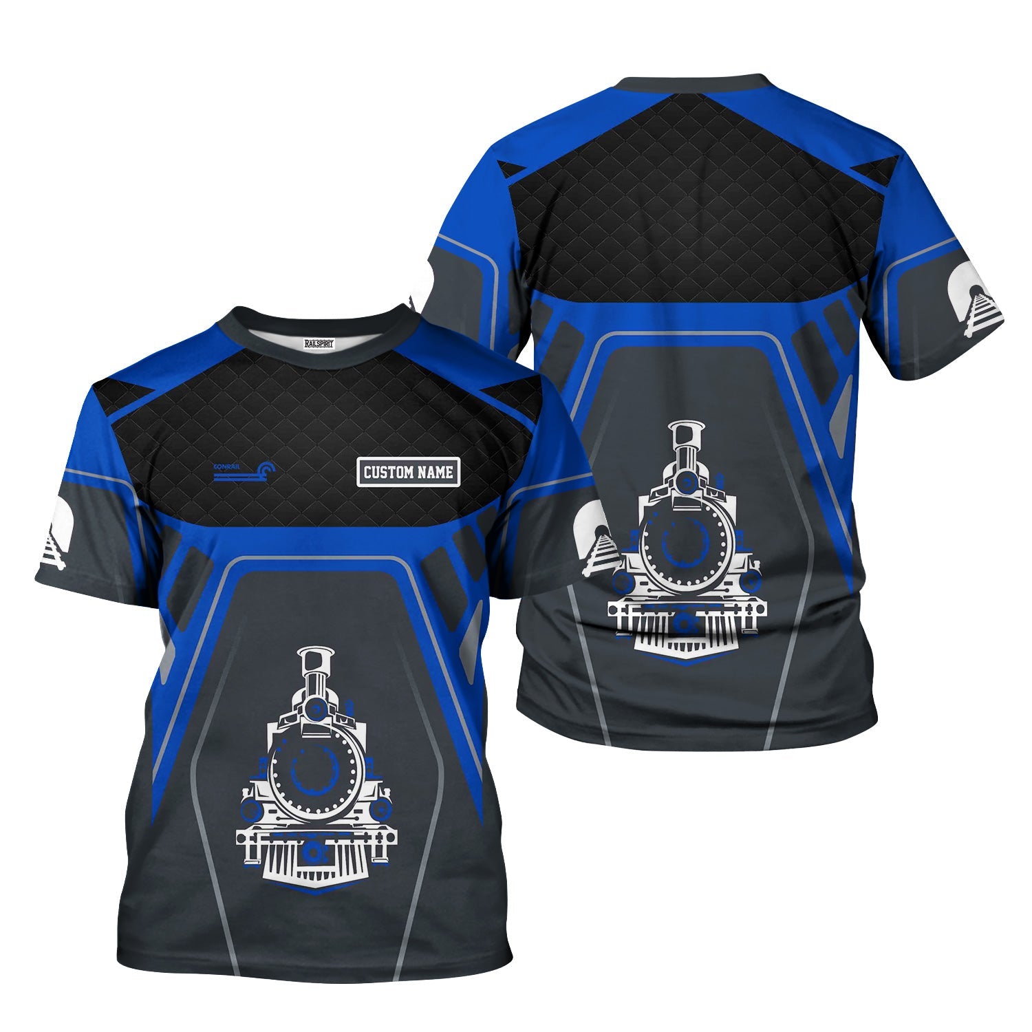 Railspirit Personalized Conrail Railroad T-Shirt Steam Locomotive Engine Graphic Train Shirt All Over Print