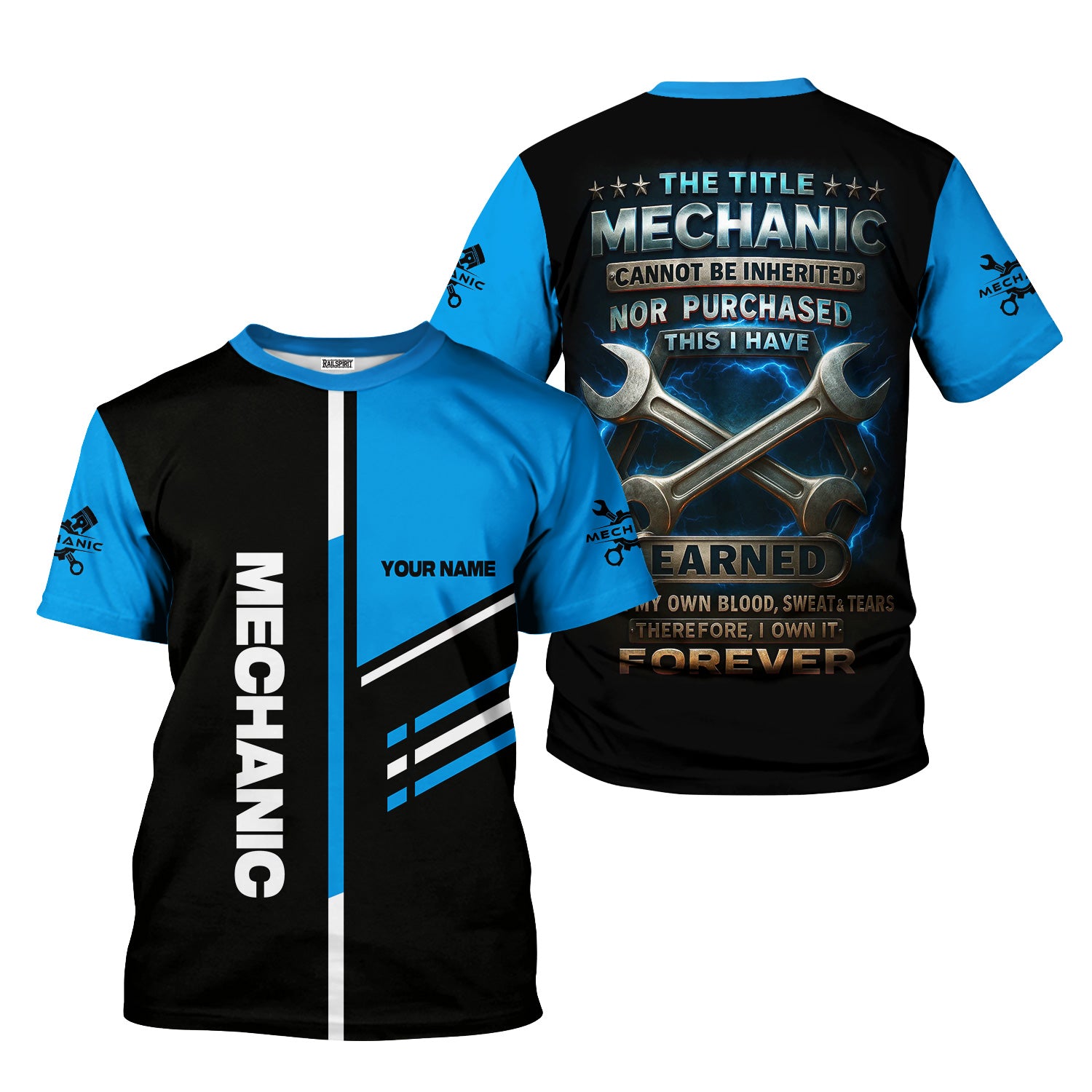 Personalized Mechanic Shirt, The Title Mechanic I Have Earned With My Own Blood Sweat And Tears, Mechanic Uniforms, Gift For Men