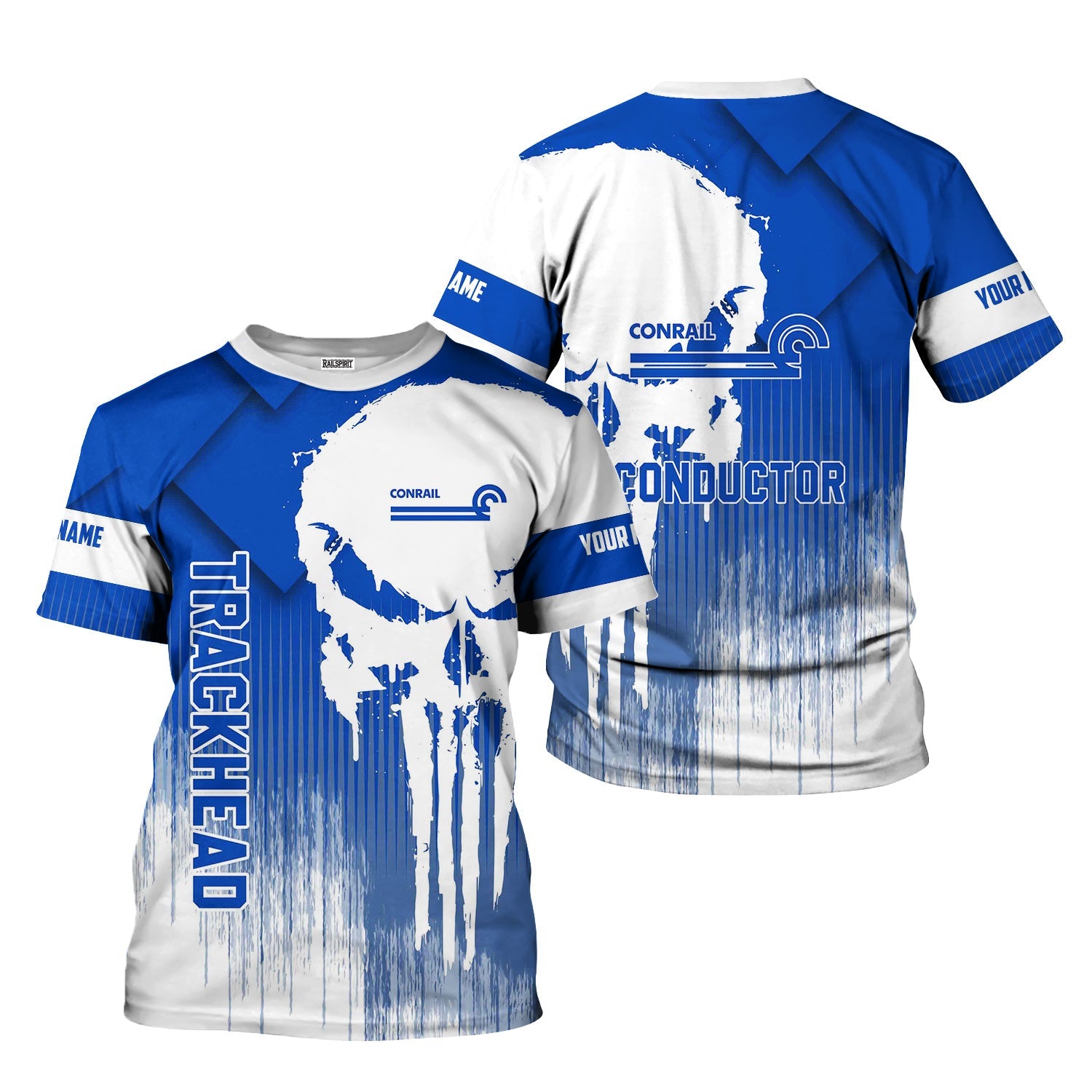 Railspirit Personalized Conrail Railroad T-Shirt Skull Design with Custom Job Train Shirt for Trackhead Crew