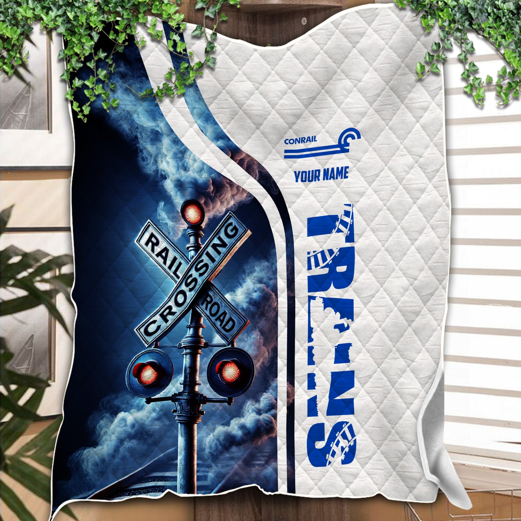 Railspirit Personalized Conrail Railroad Premium Quilts Railroad Crossing Sign Quilts All Over Print