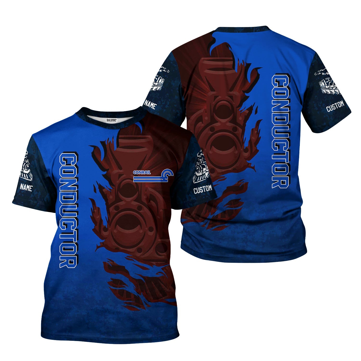 Railspirit Personalized Conrail Railroad T-Shirt Blazing Style with Custom Position Train Shirt