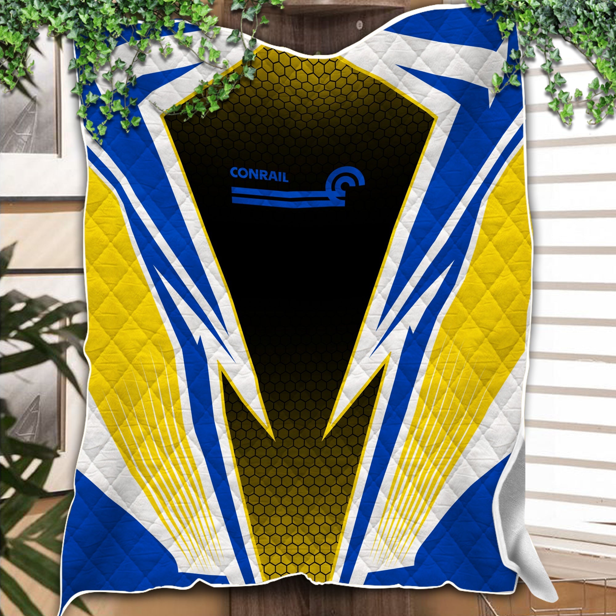 Railspirit Conrail Railroad Premium Quilts Lightning Graphic Style Premium Quilts Gift Idea For Train Lover