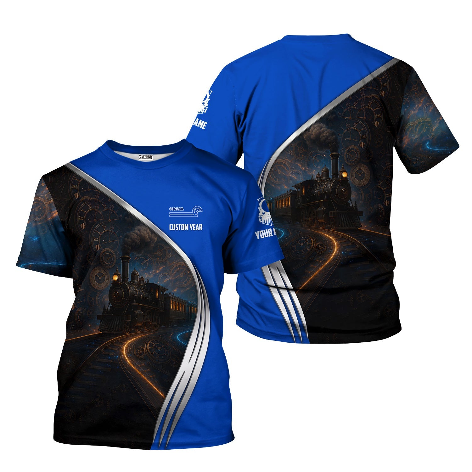 Railspirit Personalized Conrail Railroad T-Shirt Steampunk Locomotive with Custom Year Train Shirt