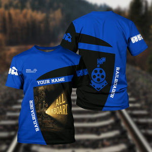 Railspirit Personalized Conrail Railroad T-Shirt All Aboard Steam Train Movie Projector Style Shirt
