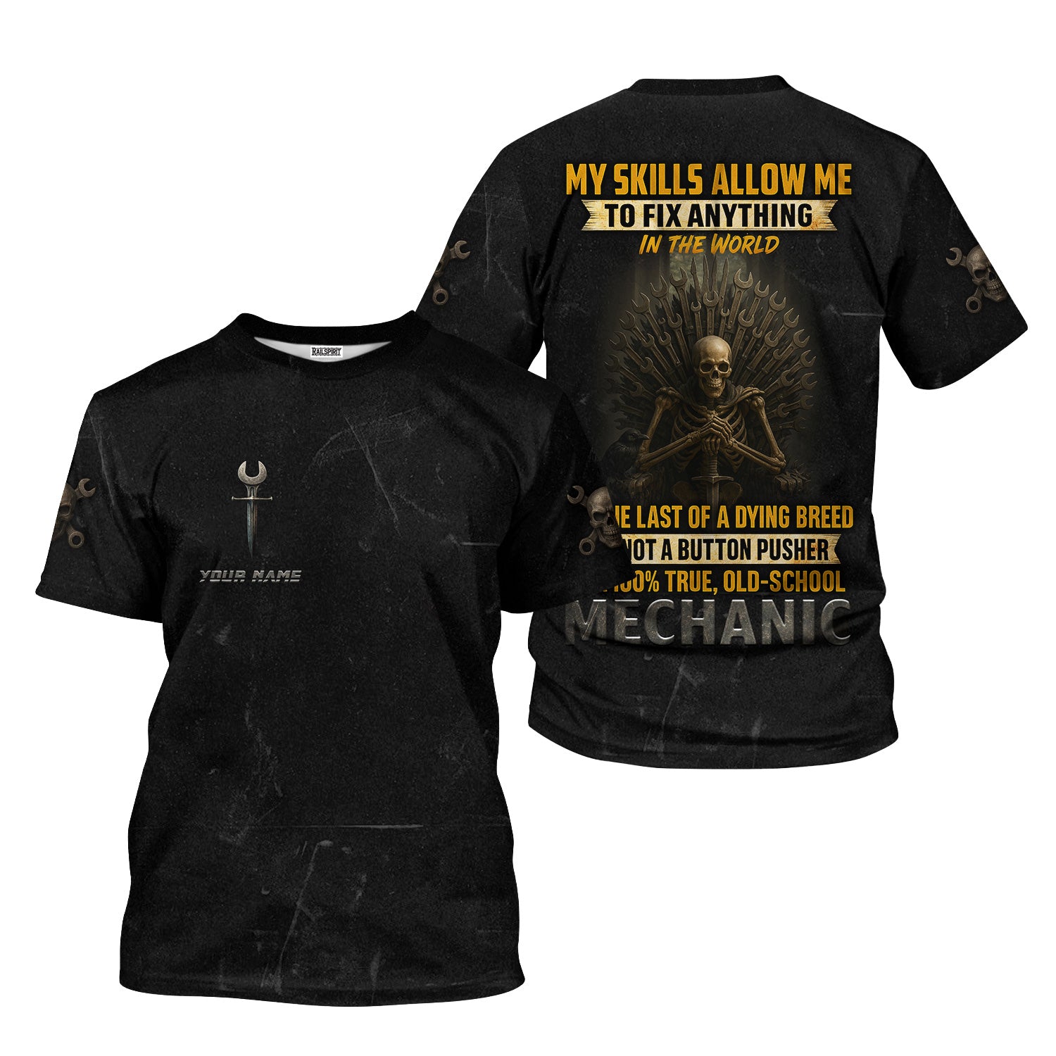 Custom Name Funny Mechanic T Shirt My Skills Allow Me To Fix Anything In The World Shirt For Mechanic