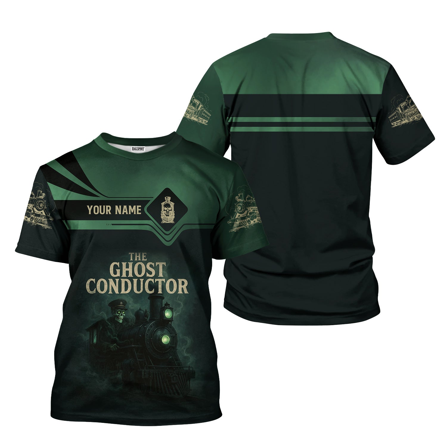 Custom Name Steam Train T-shirt, The Ghost Conductor Design, Scary Funny Design, Train Lover Gift