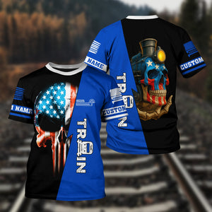 Railspirit Personalized Conrail Railroad T-Shirt Train Skull American Flag Shirt All Over Print