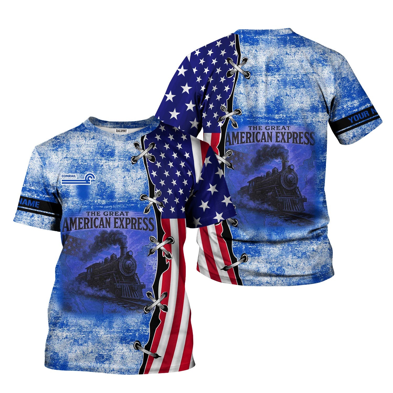 Railspirit Personalized Conrail Railroad T-Shirt Retro American Express Train With USA Flag Shirt