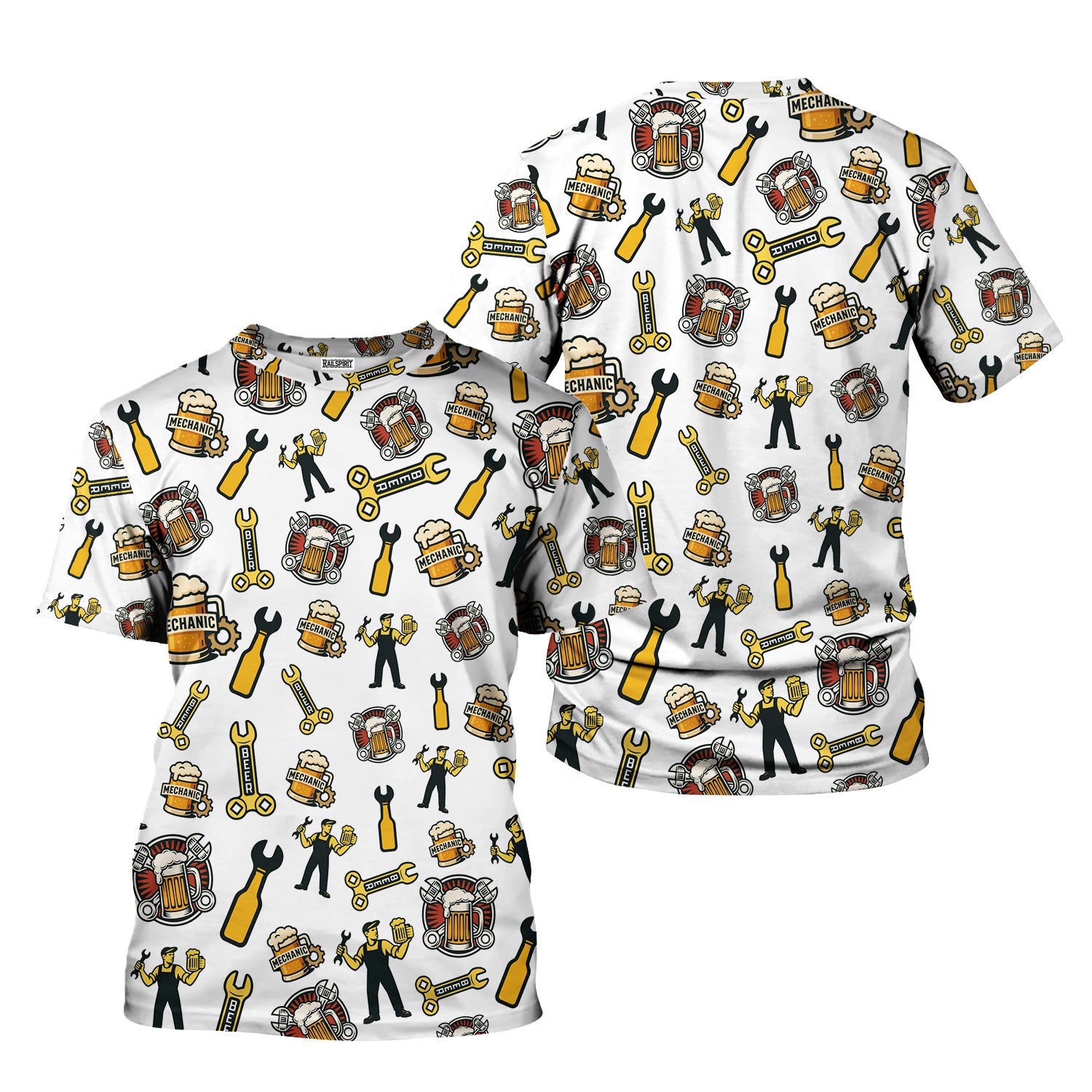 Mechanic T-Shirt Beer and Wrench Funny Pattern Design Shirt Mechanic Gift For Men