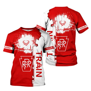 Railspirit Personalized Pennsylvania Railroad T-Shirt Engine Heartbeat and Track Love Style Shirt Gift Idea For Train Lovers