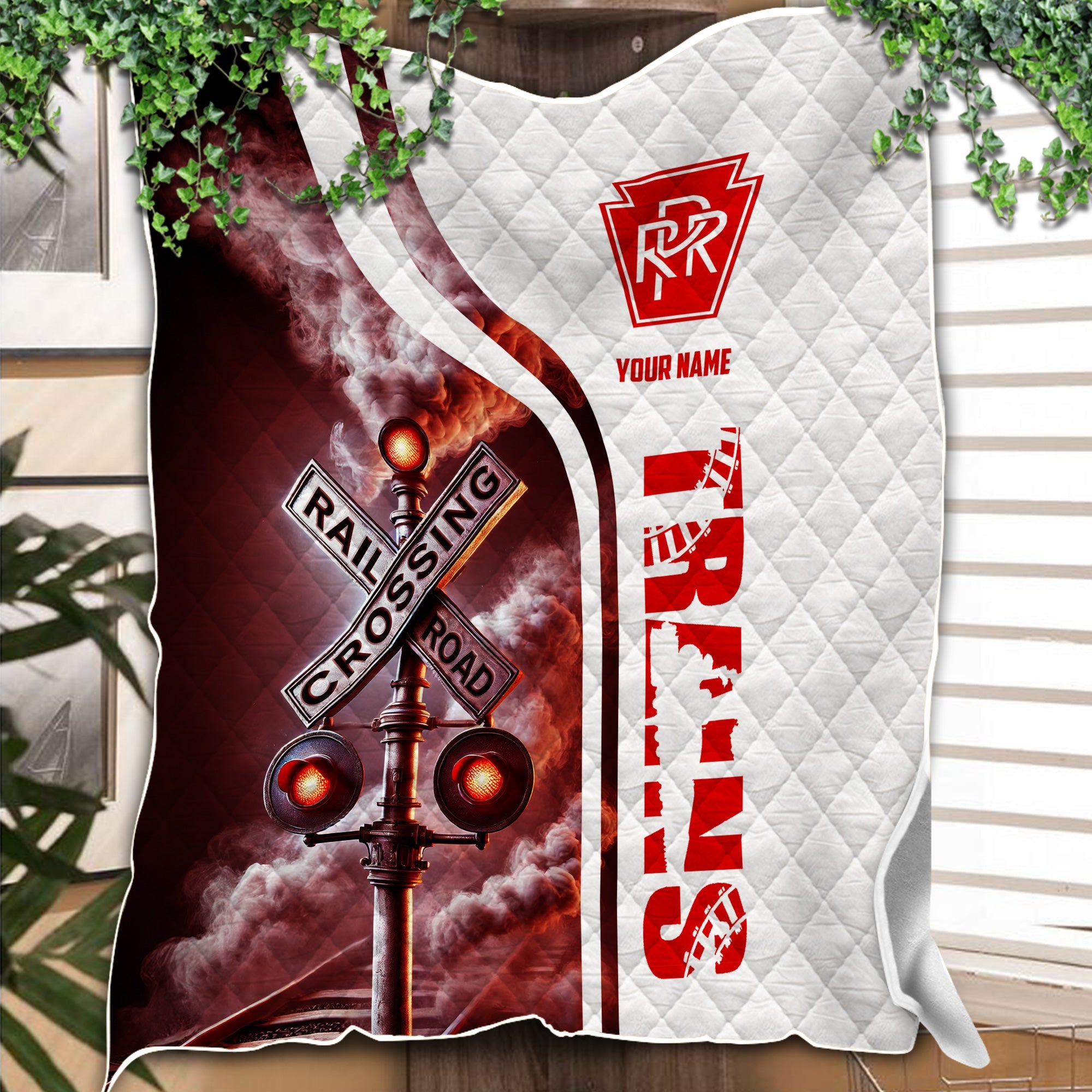 Railspirit Personalized Pennsylvania Railroad Premium Quilts Railroad Crossing Sign Quilts All Over Print
