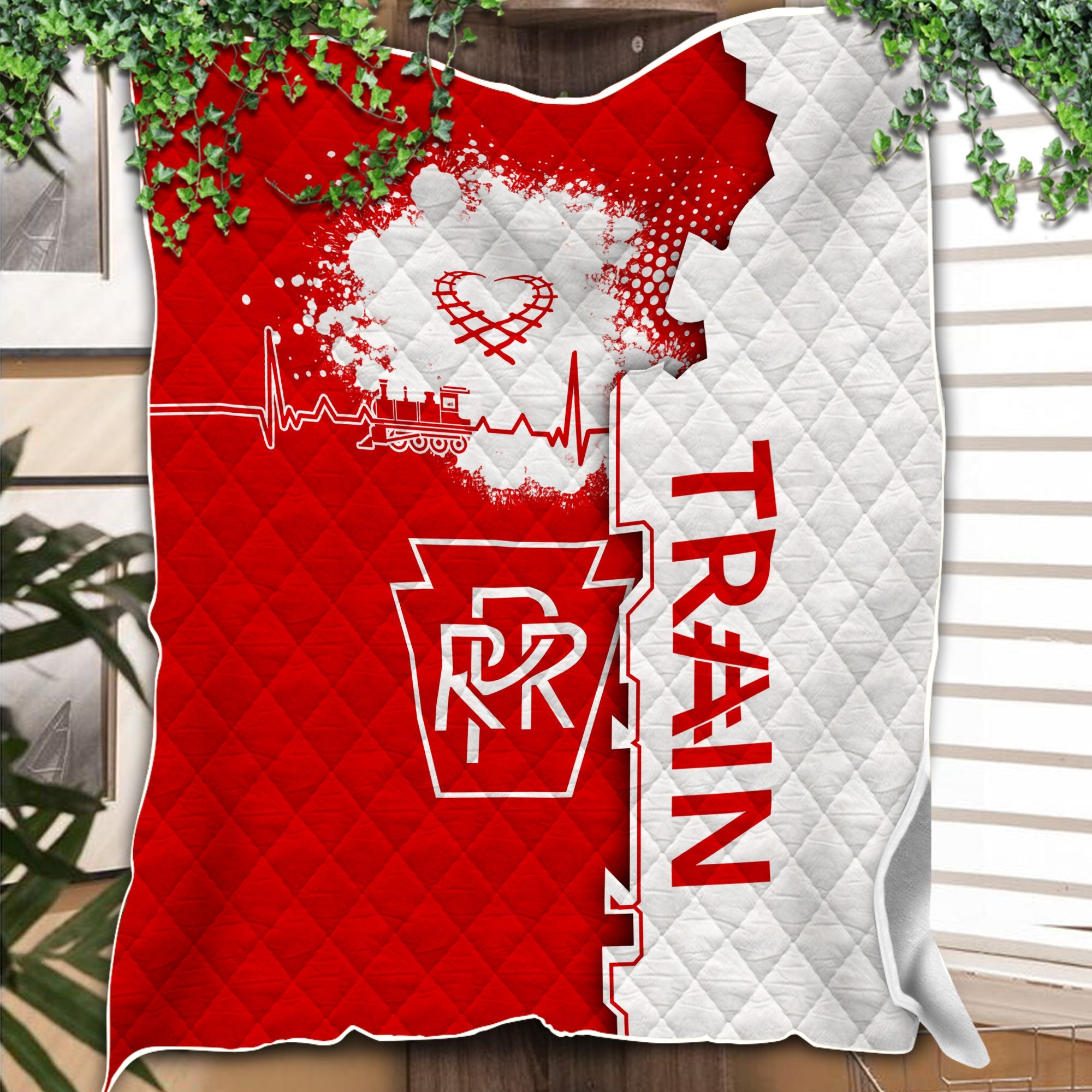 Railspirit Pennsylvania Railroad Premium Quilts Engine Heartbeat and Track Love Style Quilts Gift Idea For Train Lovers