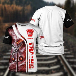 Railspirit Custom Name Pennsylvania Railroad T Shirt Railroad Crossing Sign Train Shirt All Over Print