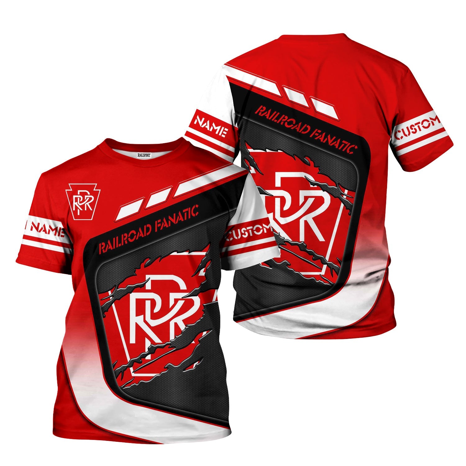 Railspirit Personalized Pennsylvania Railroad T-Shirt Ripped Texture Style Train Shirt For Railroad Fanatic