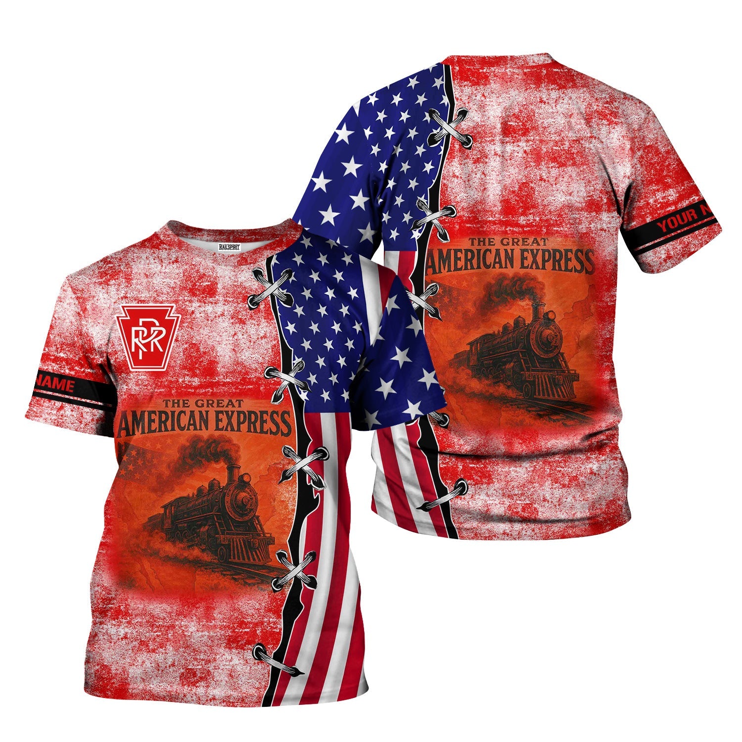 Railspirit Personalized Pennsylvania Railroad T-Shirt Retro American Express Train With USA Flag Shirt