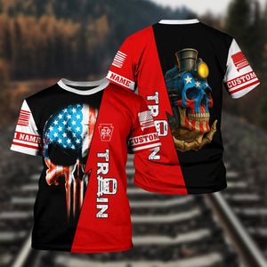 Railspirit Personalized Pennsylvania Railroad T-Shirt Train Skull American Flag Shirt All Over Print