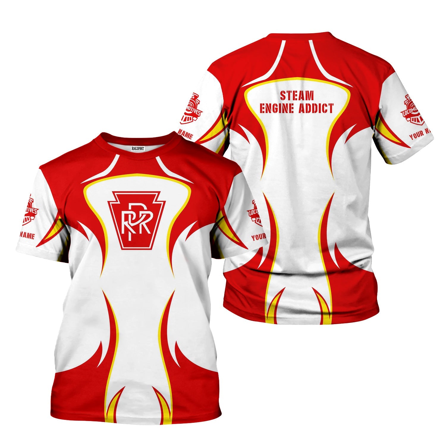 Railspirit Personalized Pennsylvania Railroad T-Shirt Distinctive Flame Style Shirt For Steam Engine Addict