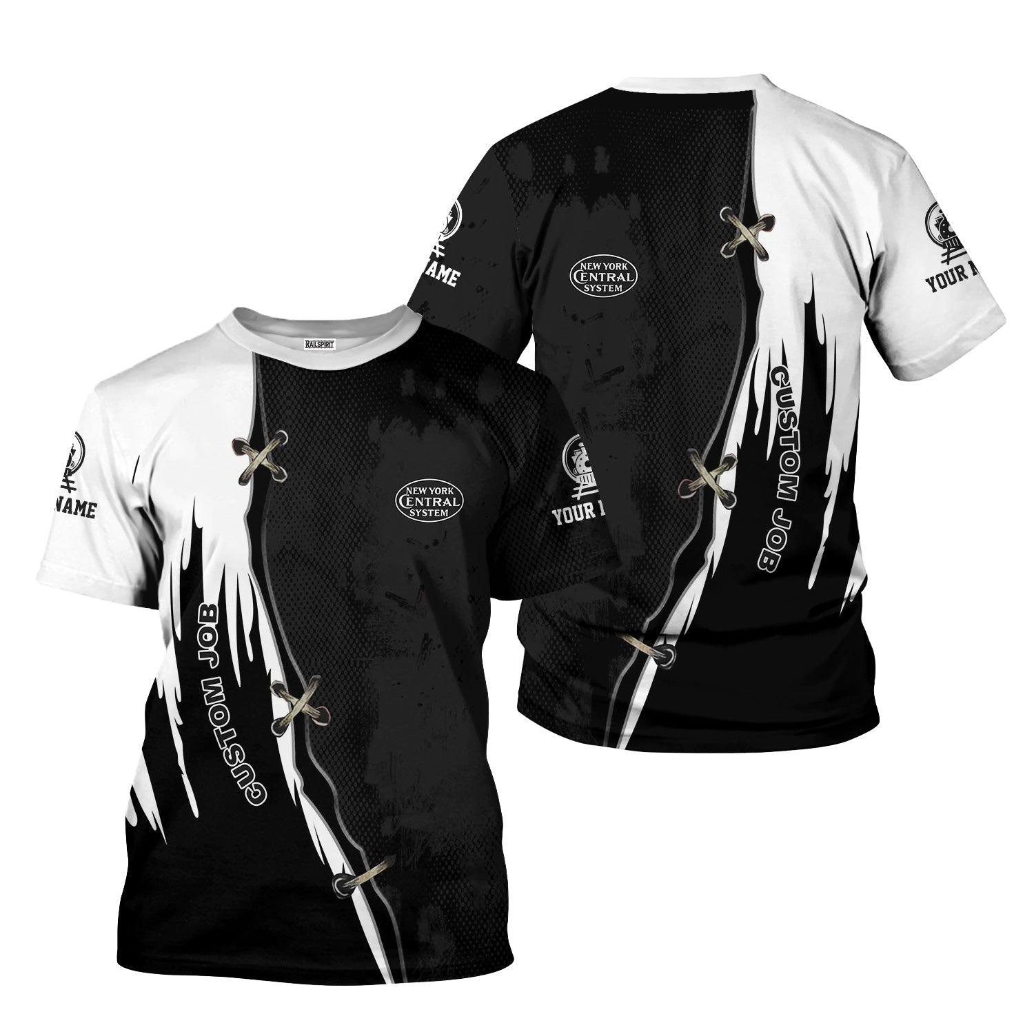 Railspirit Personalized New York Central Railroad T-Shirt Retro Stitches Design with Custom Position Train Shirt