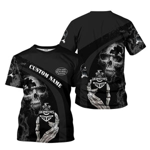 Railspirit Personalized New York Central Railroad T-Shirt Flame Skull Design Train Shirt for Locomotive Fans