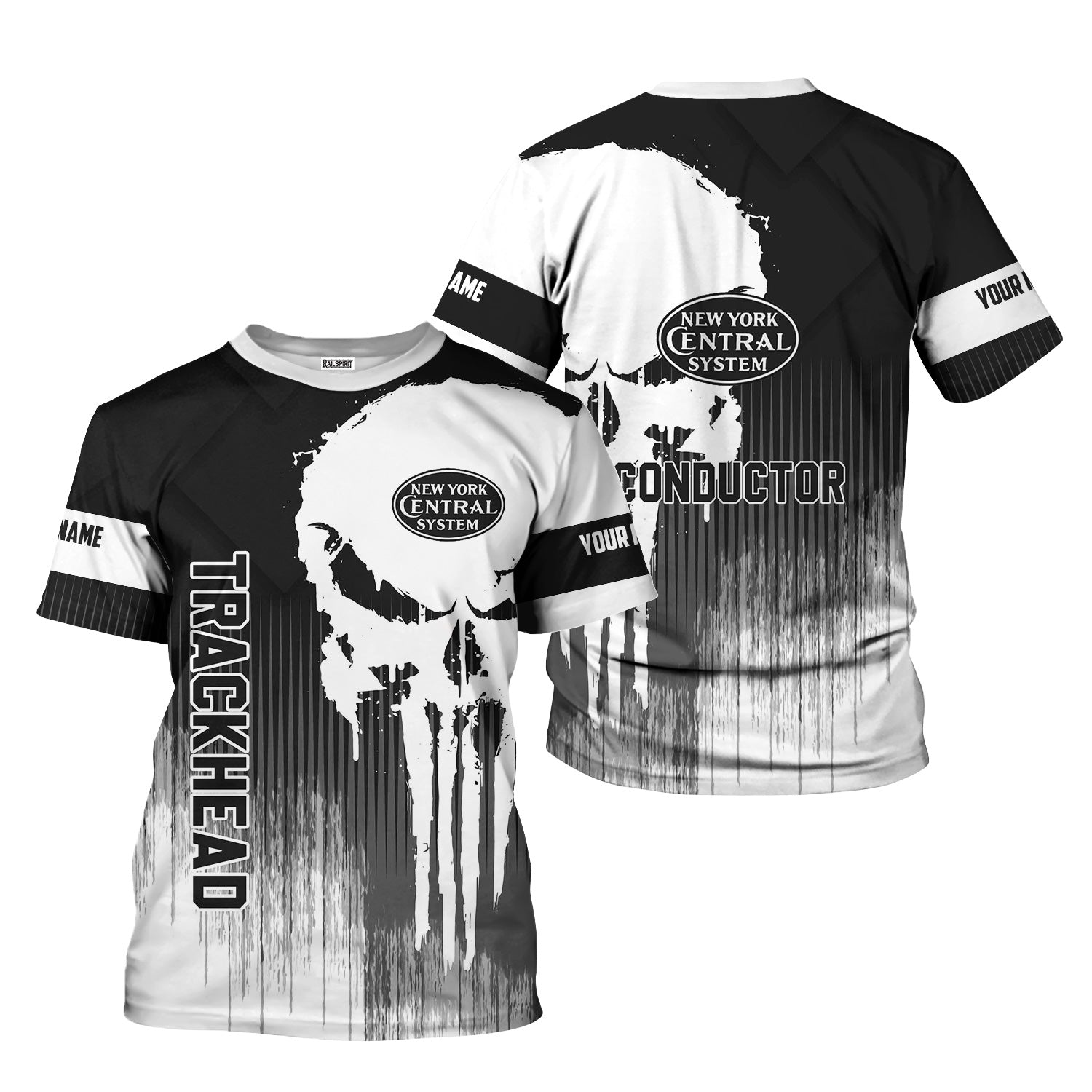 Railspirit Personalized New York Central Railroad T-Shirt Skull Design with Custom Job Train Shirt for Trackhead Crew