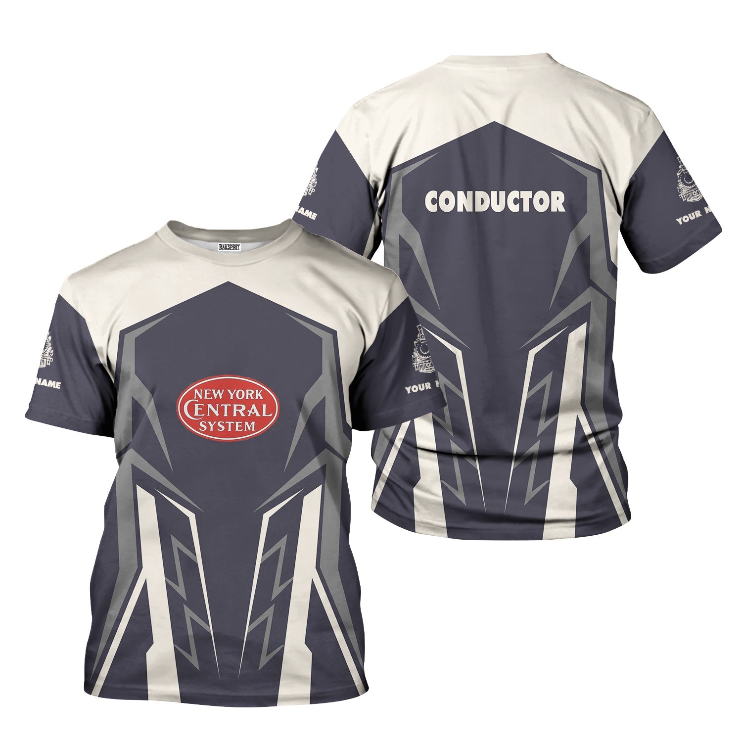 Railspirit Personalized New York Central Railroad T-Shirt Futuristic Design with Custom Job Train Shirt