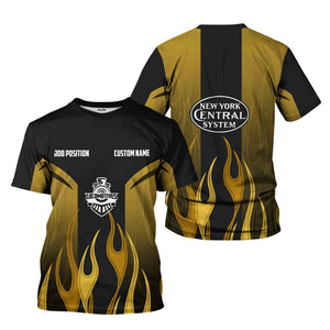 Railspirit Custom Name and Job Title New York Central Railroad T-Shirt Flame Graphic Train Shirt