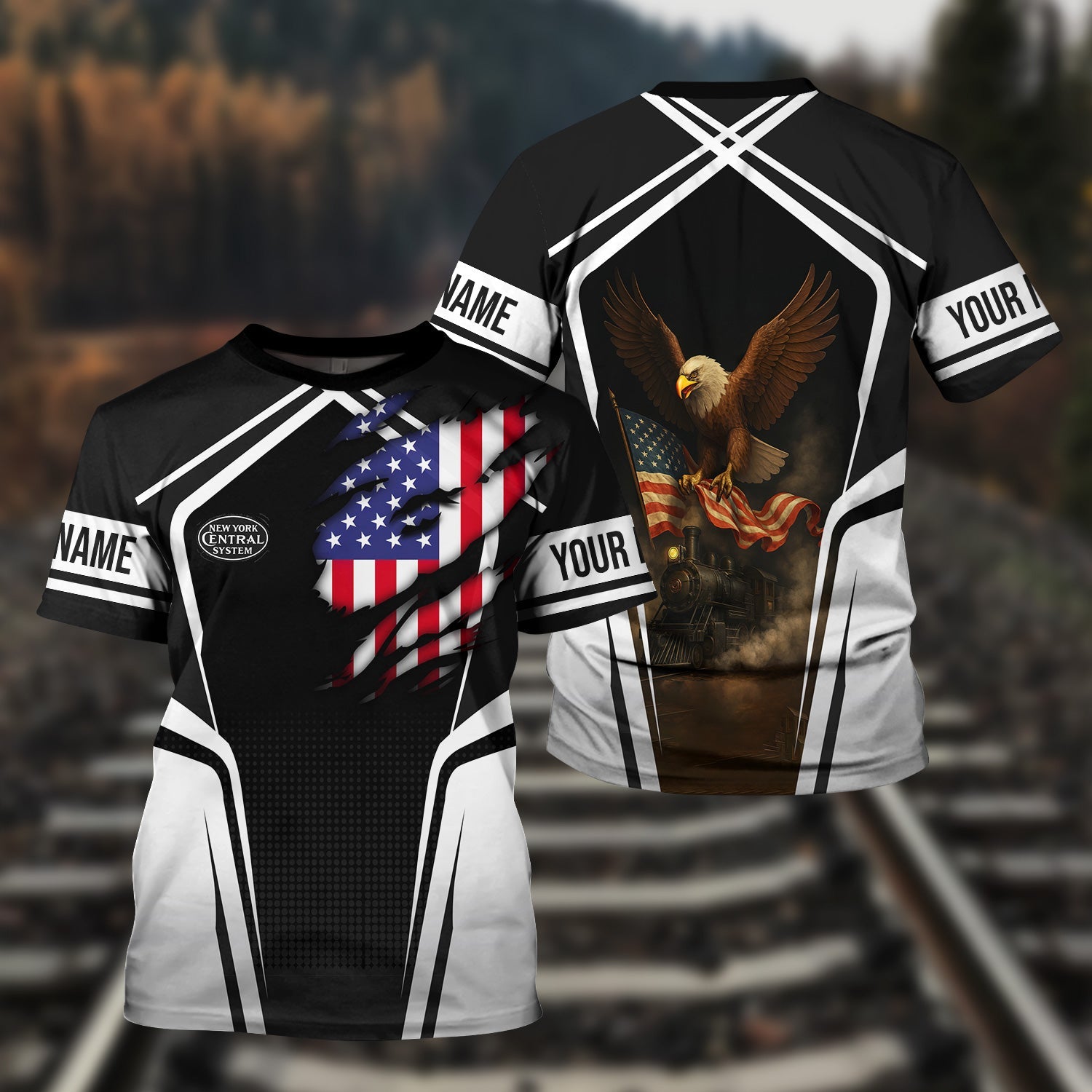 Railspirit Personalized New York Central Railroad T Shirt American Eagle Vintage Train Shirt