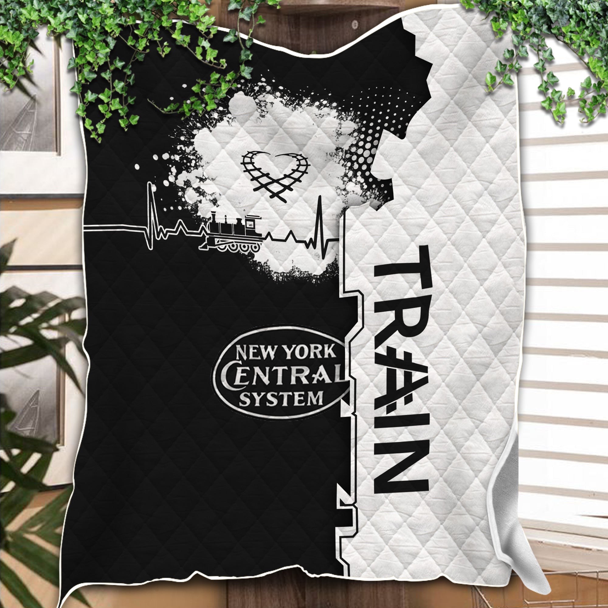 Railspirit New York Central Railroad Premium Quilts Engine Heartbeat and Track Love Style Quilts Gift Idea For Train Lovers