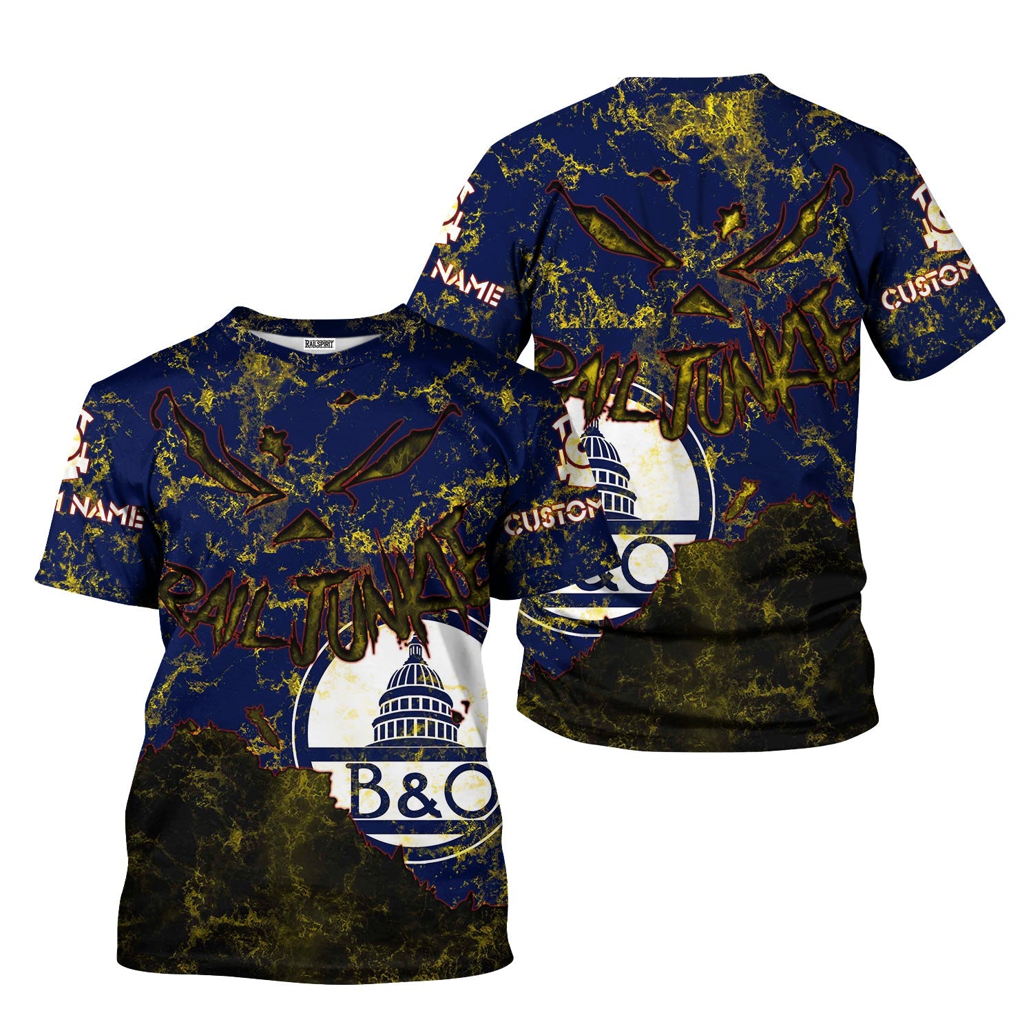 Railspirit Personalized Baltimore and Ohio Railroad T-Shirt Torn Graphic Style B&O Train Shirt For Rail Junkie