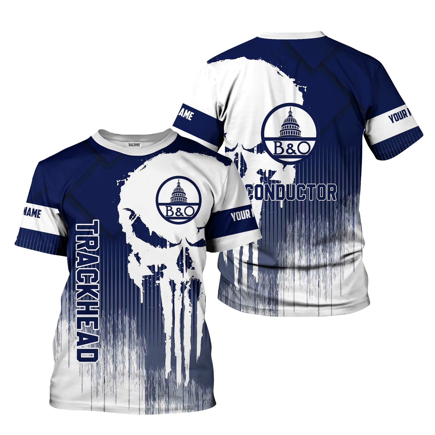 Railspirit Personalized Baltimore and Ohio Railroad T-Shirt Skull Design with Custom Job B&O Train Shirt for Trackhead Crew