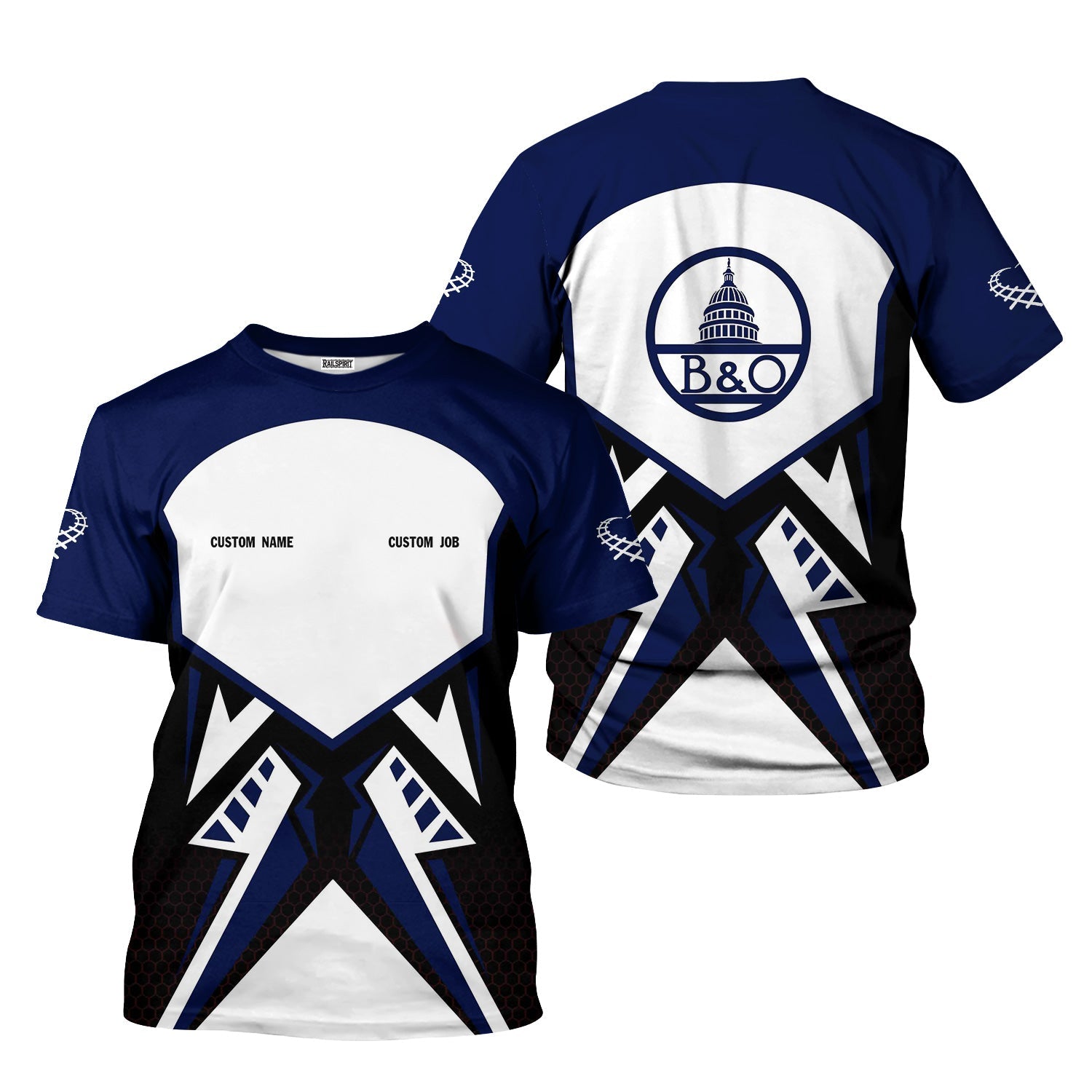 Railspirit Personalized Baltimore and Ohio Railroad T-Shirt Vibriant Style with Custom Position B&O Train Shirt