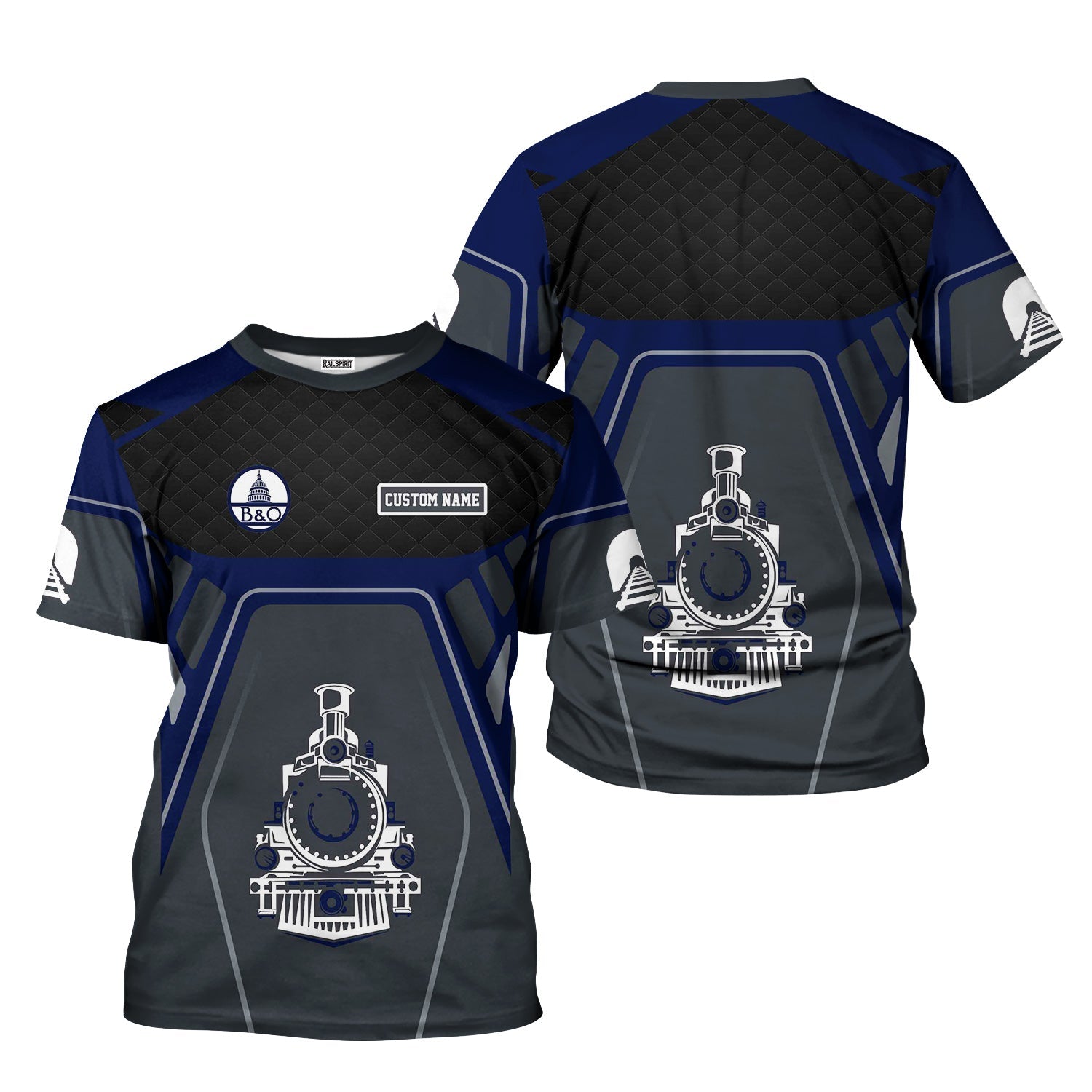 Railspirit Personalized Baltimore and Ohio Railroad T-Shirt Steam Locomotive Engine Graphic B&O Train Shirt All Over Print