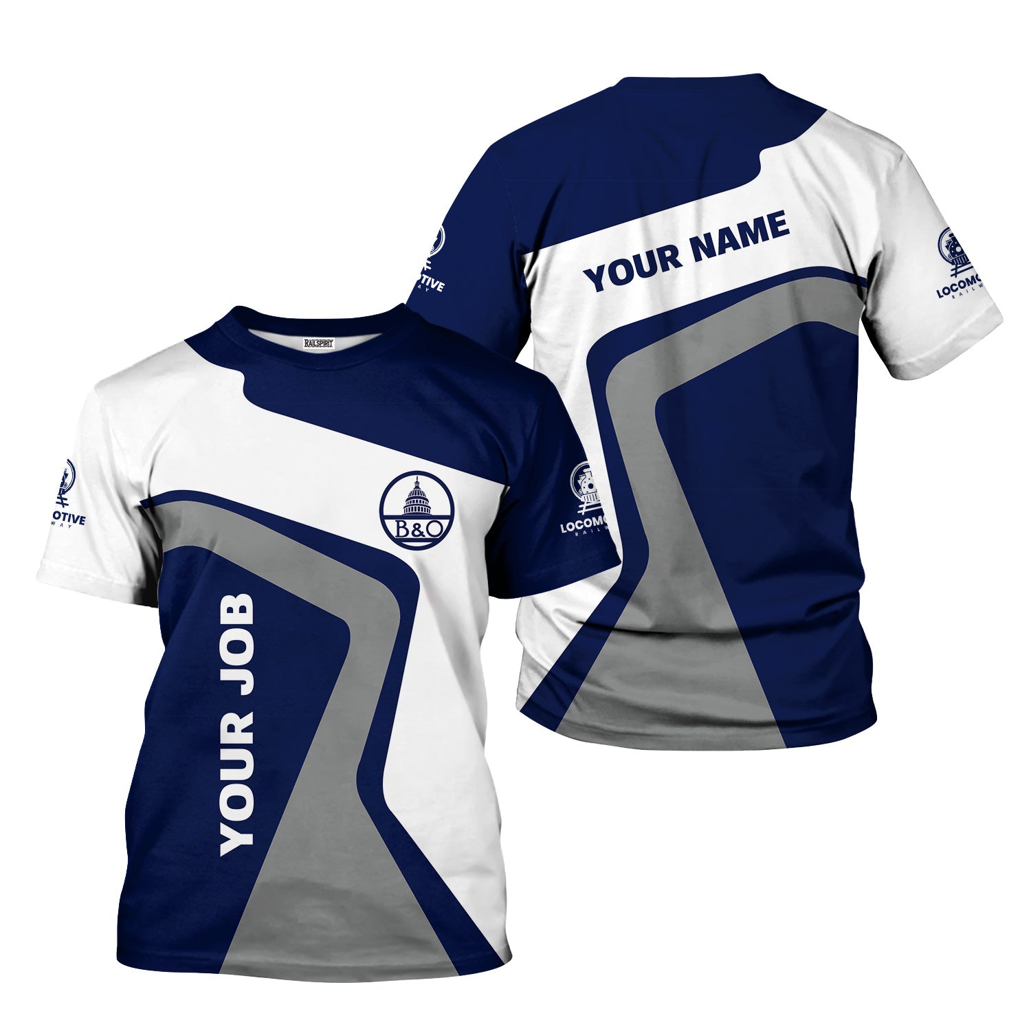 Railspirit Personalized Baltimore and Ohio Railroad T-Shirt Unique Design with Custom Job Position B&O Train Shirt