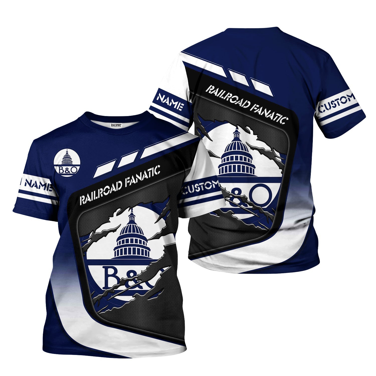 Railspirit Personalized Baltimore and Ohio Railroad T-Shirt Ripped Texture Style B&O Train Shirt For Railroad Fanatic