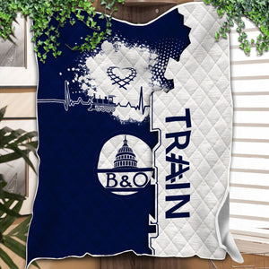 Railspirit Baltimore and Ohio Railroad Premium Quilts Engine Heartbeat and Track Love Style B&O Quilts Gift Idea For Train Lovers