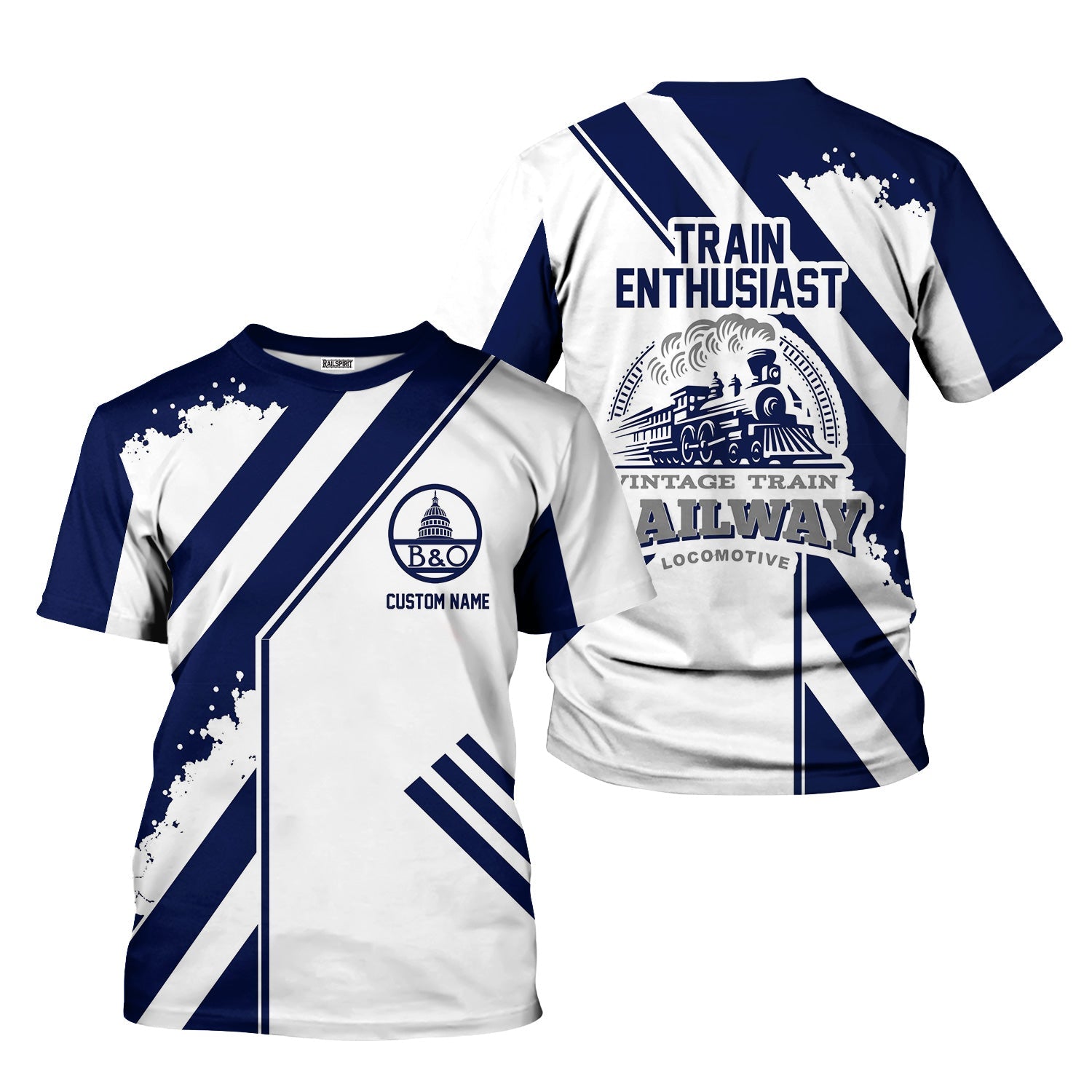 Railspirit Personalized Baltimore and Ohio Railroad T-Shirt Locomotive Design B&O Train Shirt for Train Enthusiast