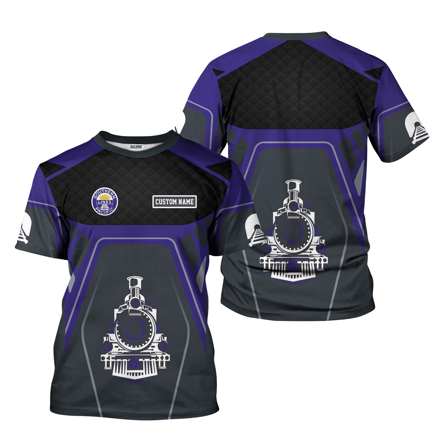 Railspirit Personalized Southern Pacific Railroad T-Shirt Steam Locomotive Engine Graphic Train Shirt All Over Print