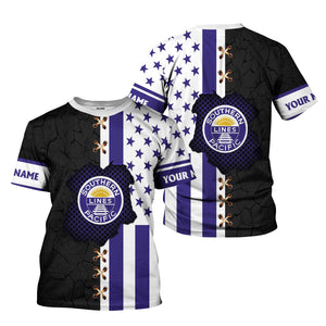 Railspirit Personalized Southern Pacific Railroad T-Shirt American Flag with Crack Effect Train Shirt