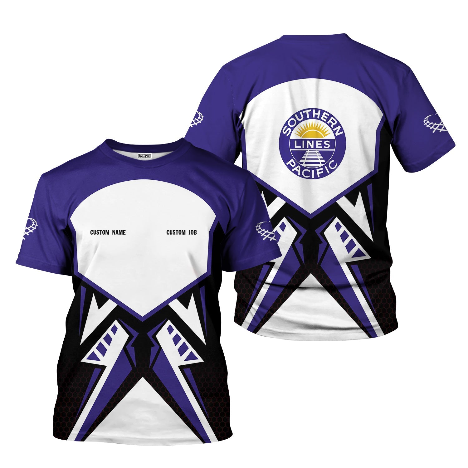 Railspirit Personalized Southern Pacific Railroad T-Shirt Vibriant Style with Custom Position Train Shirt